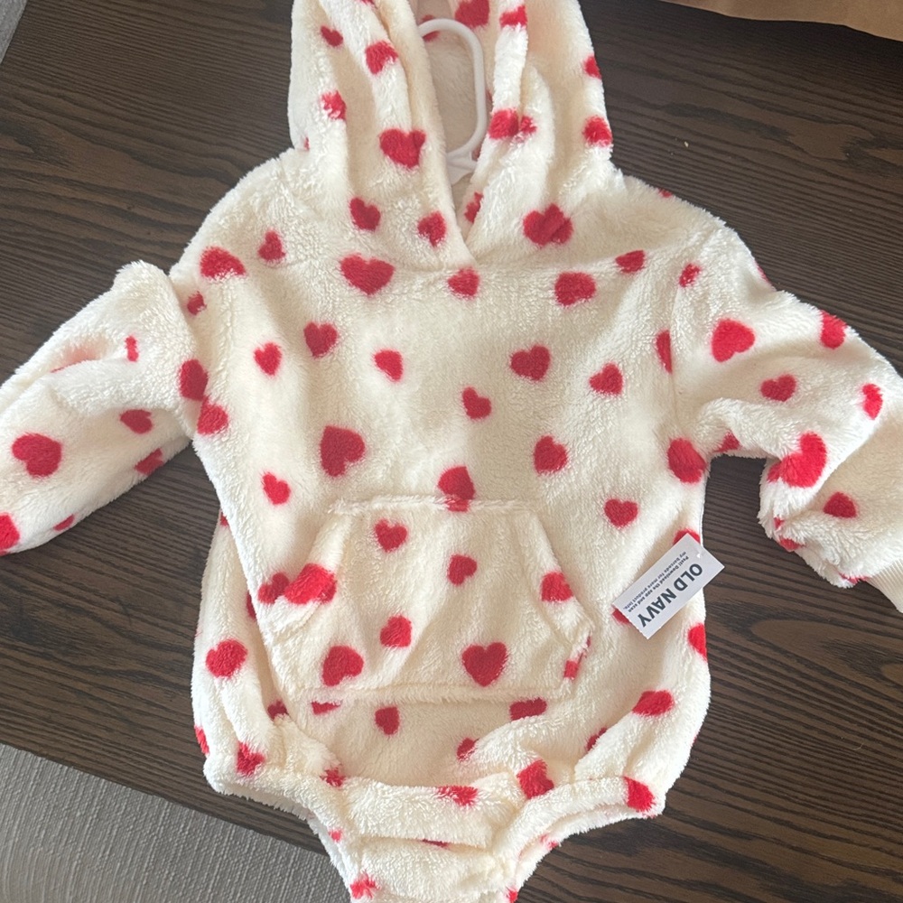 Old Navy Cream Hoodie with Red Hearts